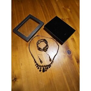 Tigers Eye Graduated Beaded Drop Stone Necklace 20" Bracelet, And Earings